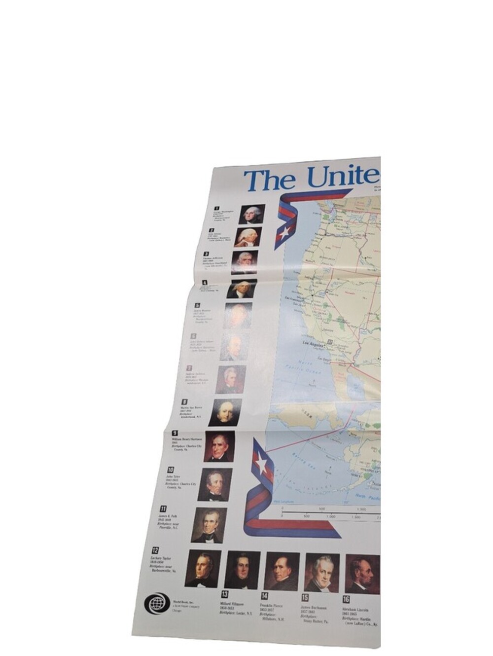 Vintage 1988 large map with American Presidents 1-40